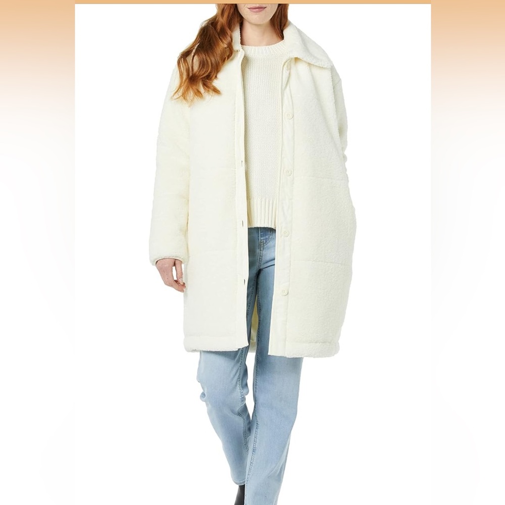 NEW Oversized Teddy Sherpa Trench Coat Jacket Cream Small